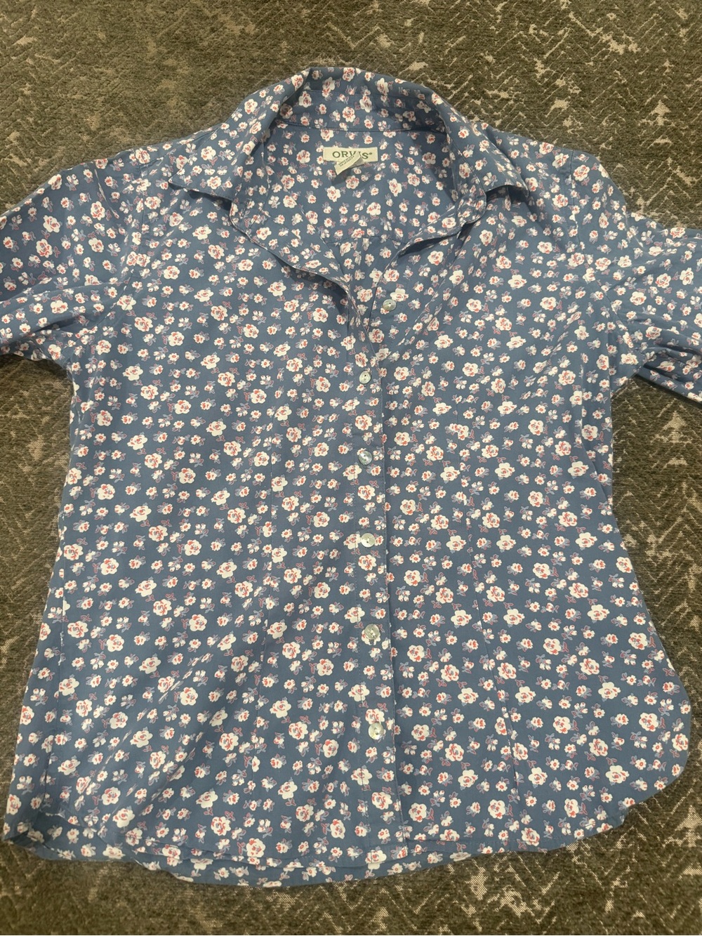 Orvis Women’s Size 8 Blue Floral 100% Cotton Button Down Shirt
